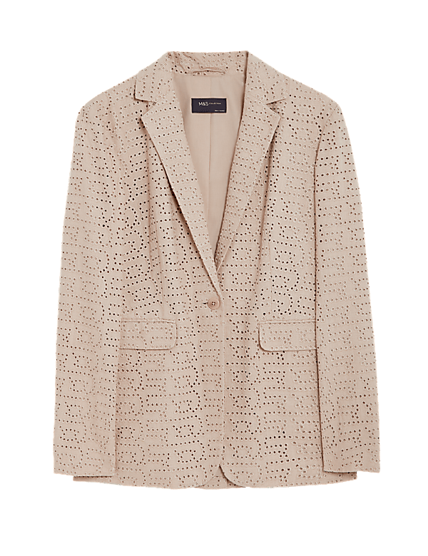 Linen Blend Tailored Broderie Blazer
