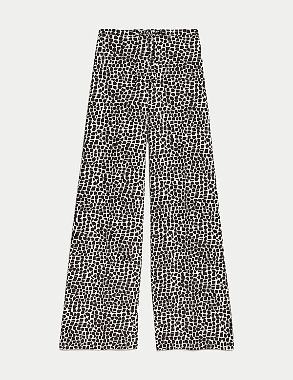 Animal Print Drawstring Wide Leg Trousers - ID