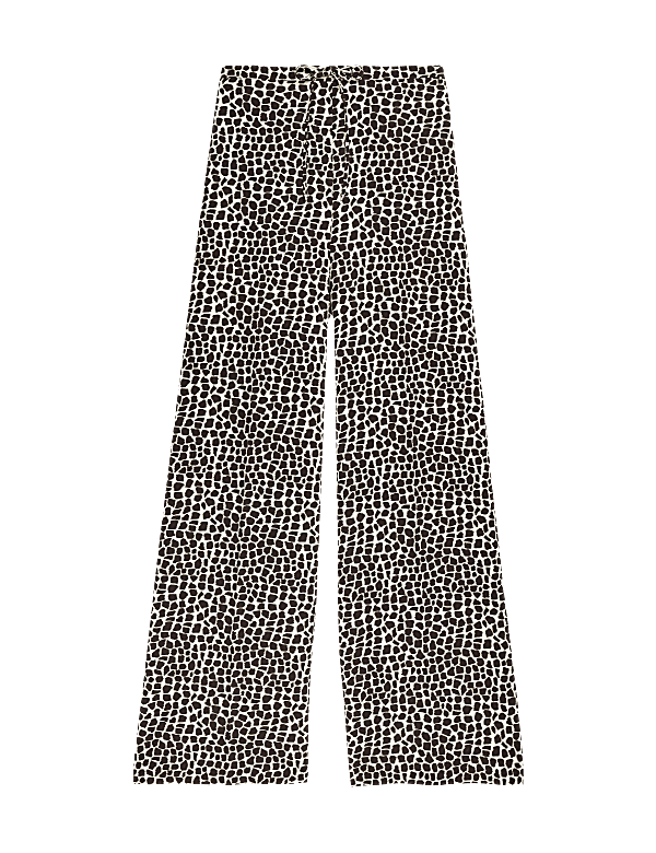 Animal Print Drawstring Wide Leg Trousers