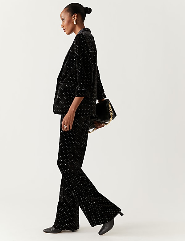Velvet Studded Ruched Sleeve Blazer