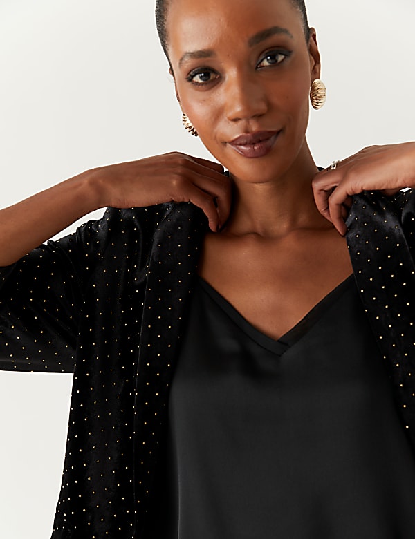 Velvet Studded Ruched Sleeve Blazer