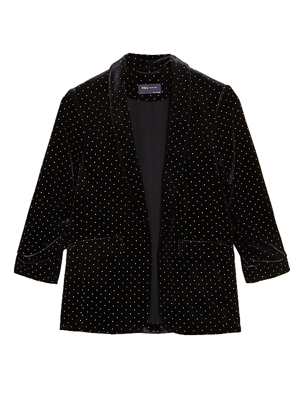 Velvet Studded Ruched Sleeve Blazer
