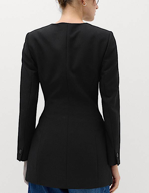 Double Breasted Collarless Longline Blazer - IL