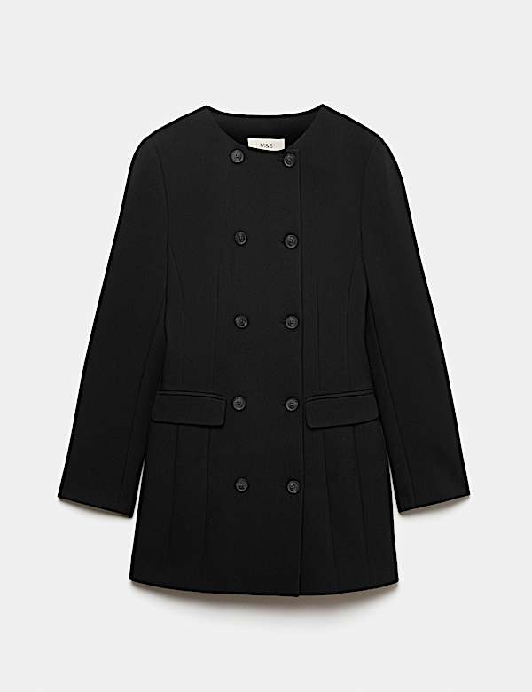 Double Breasted Collarless Longline Blazer - IL