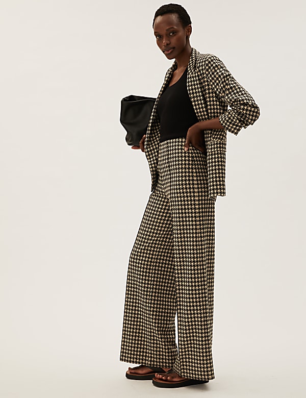 Jersey Dogtooth Ruched Sleeve Blazer Jacket