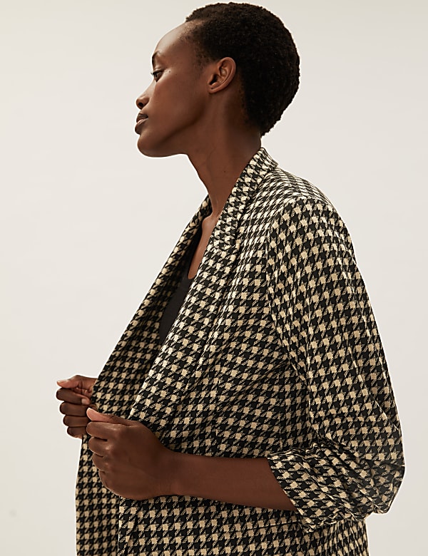 Jersey Dogtooth Ruched Sleeve Blazer Jacket