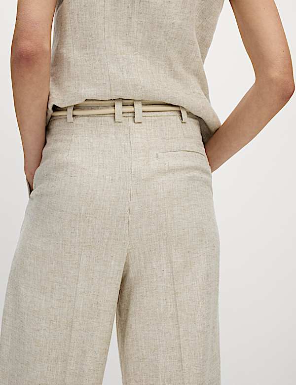 Linen Blend Wide Leg Trousers