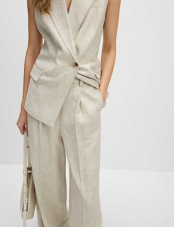 Linen Blend Wide Leg Trousers