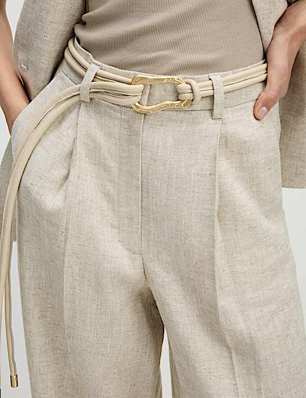 Linen Blend Wide Leg Trousers