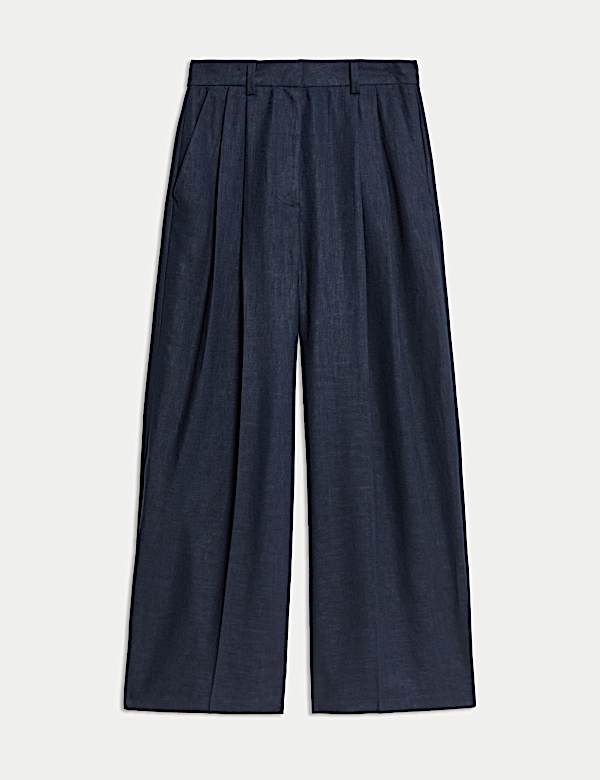 Linen Rich Twill Wide Leg Trousers - IS