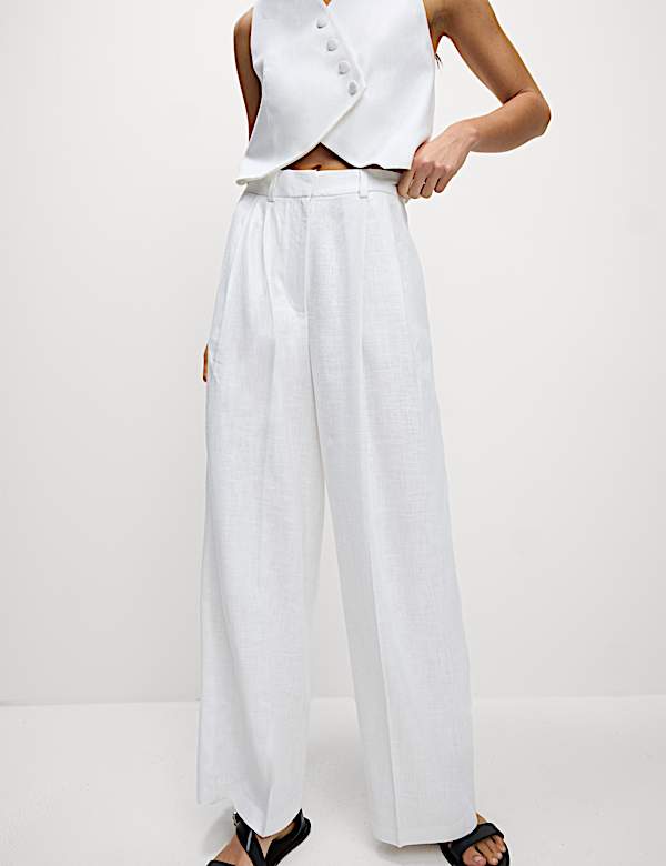 Linen Rich Twill Wide Leg Trousers