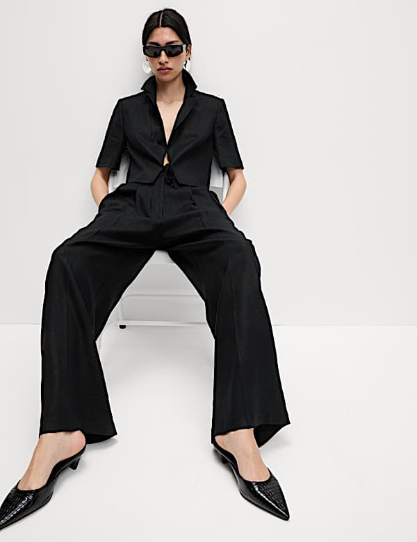 Linen Rich Twill Wide Leg Trousers