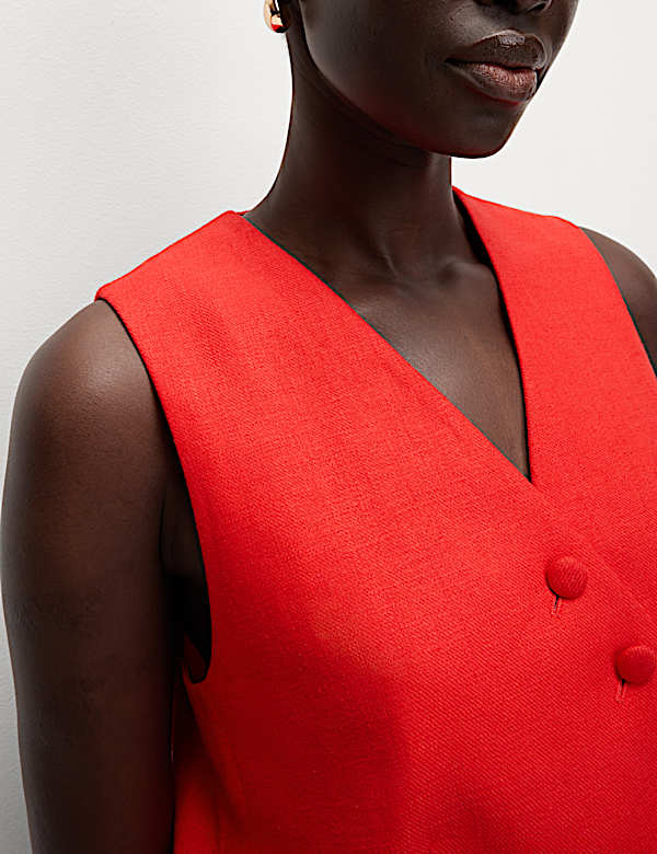 Linen Rich Twill Textured Asymmetric Waistcoat