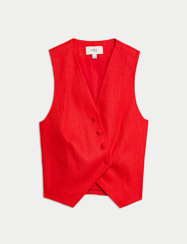 Linen Rich Twill Textured Asymmetric Waistcoat - GR
