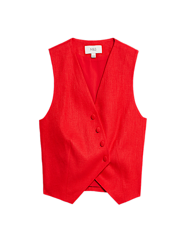 Linen Rich Twill Textured Asymmetric Waistcoat