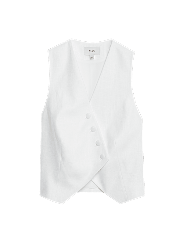 Linen Rich Twill Textured Asymmetric Waistcoat