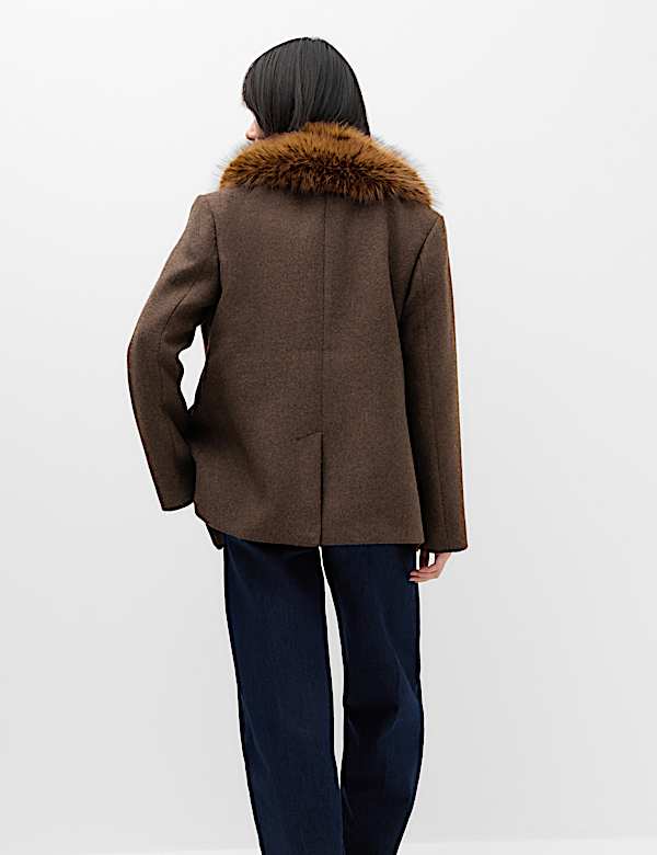Blazer textur&eacute; bord&eacute; de fausse fourrure - CH