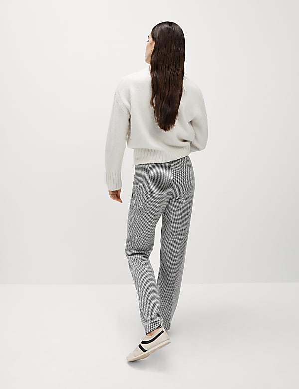 Jersey Checked Straight Leg Trousers