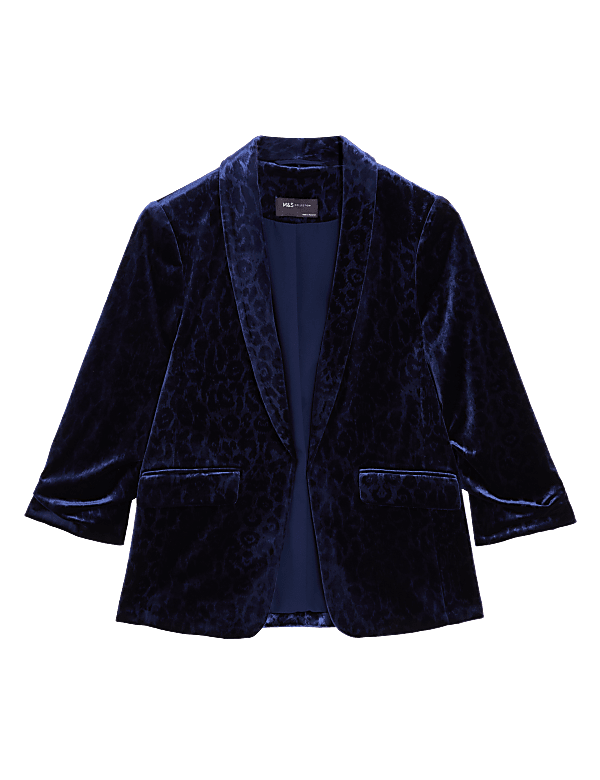 Velvet Animal Print Ruched Sleeve Blazer