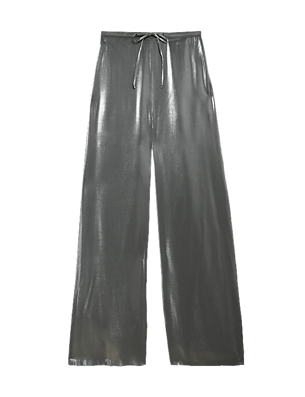 Metallic Drawstring Wide Leg Trousers