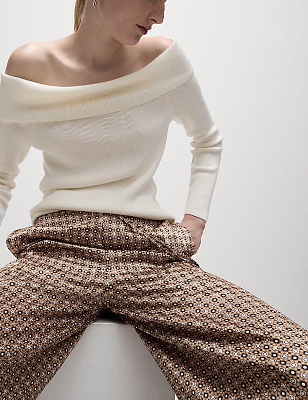Geometric Drawstring Wide Leg Trousers