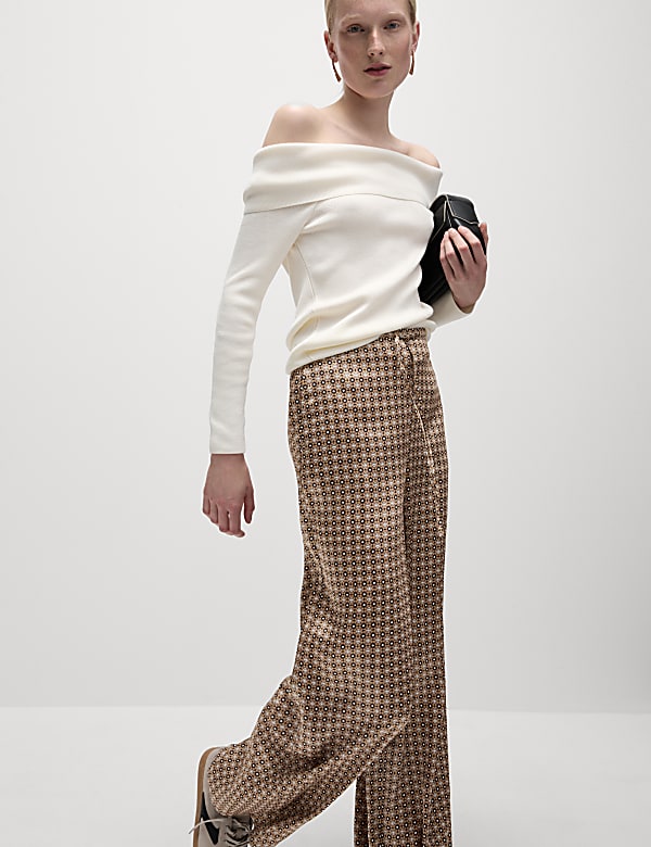 Geometric Drawstring Wide Leg Trousers
