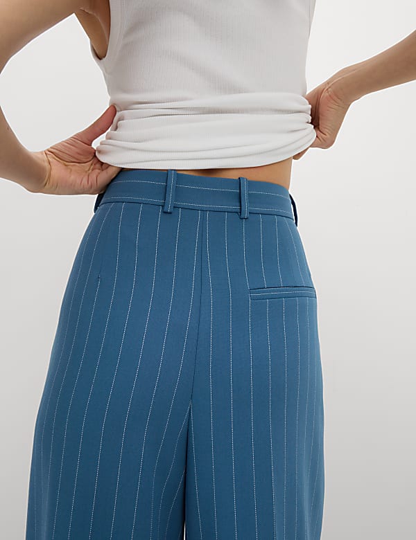 Pinstripe Pleat Front Wide Leg Trousers