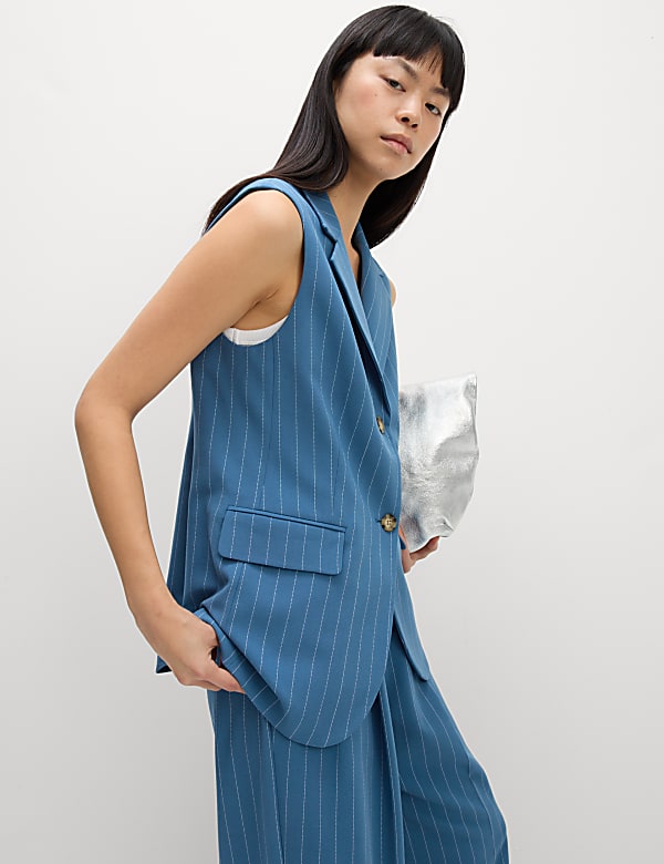 Pinstripe Pleat Front Wide Leg Trousers