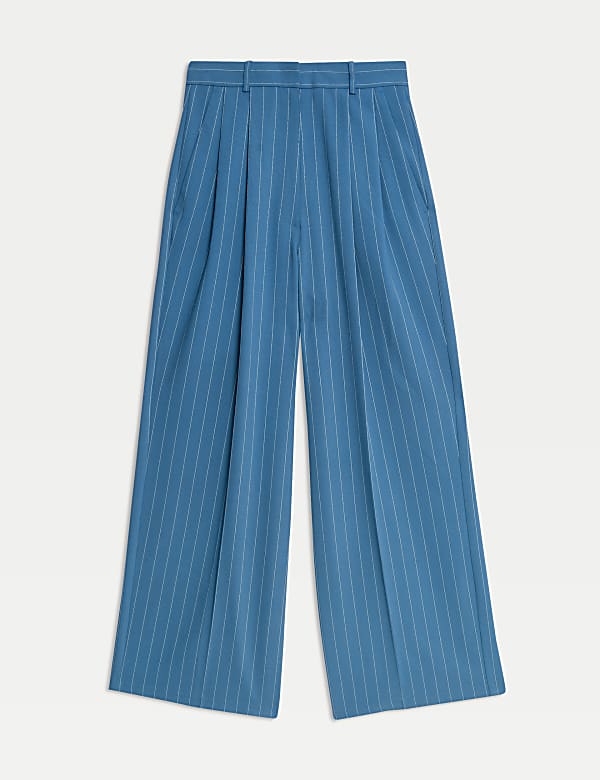 Pinstripe Pleat Front Wide Leg Trousers - AT