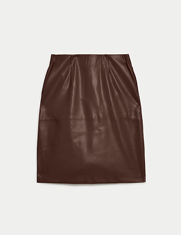 Leather Look Knee Length A-Line Skirt - BE