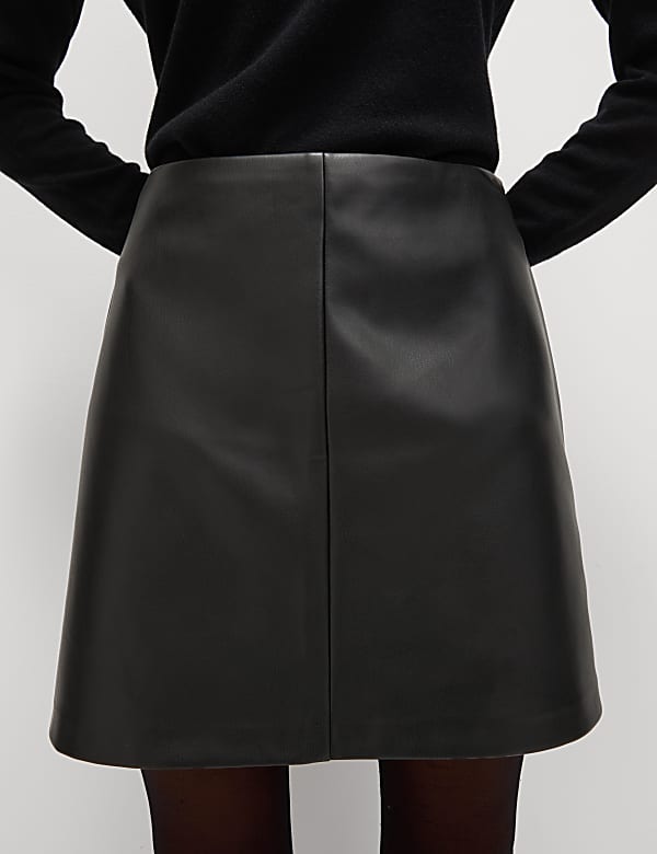 Leather Look Mini A-Line Skirt - LT