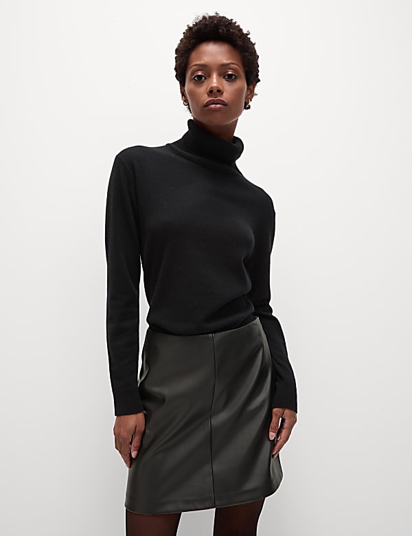 Leather Look Mini A-Line Skirt - LT