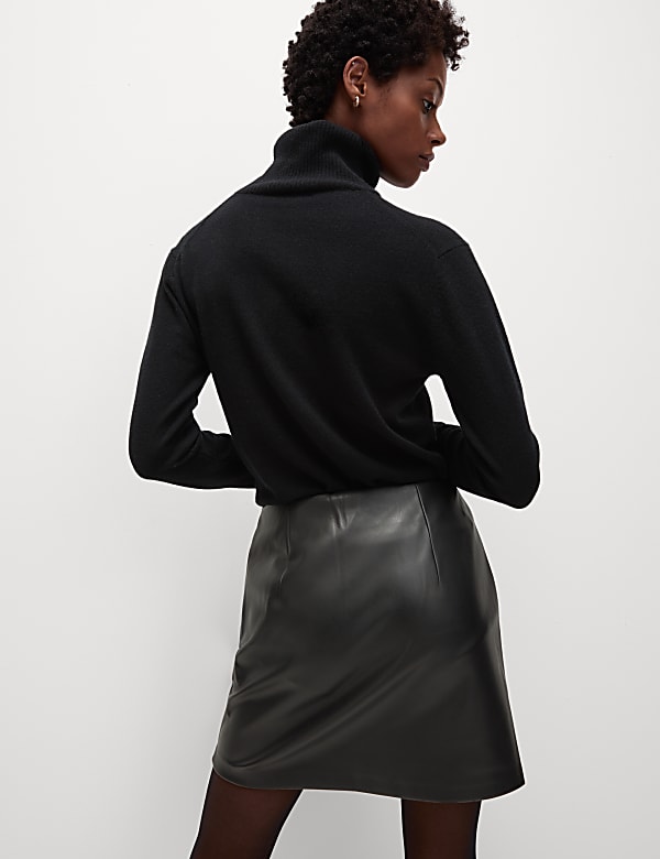 Leather Look Mini A-Line Skirt - LT