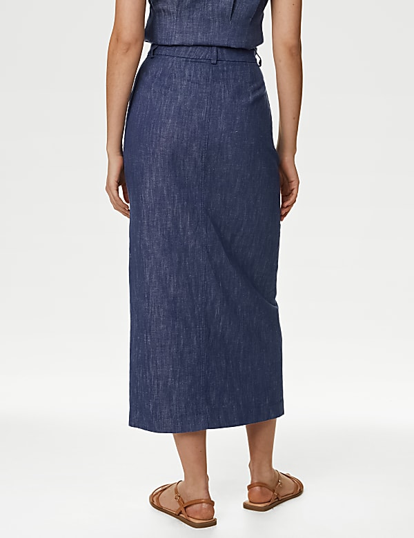 Linen Blend Split Front Maxi Column Skirt - IL