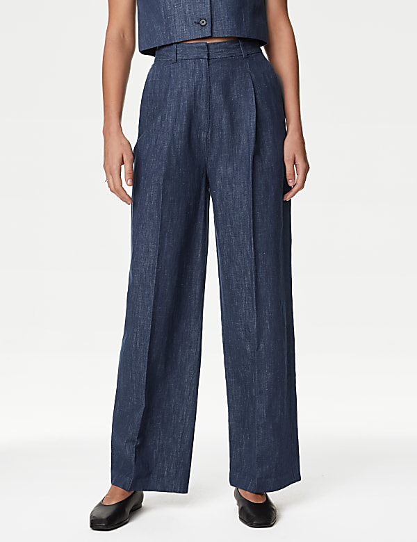 Pantalon &agrave; pinces coupe large en coton - BE