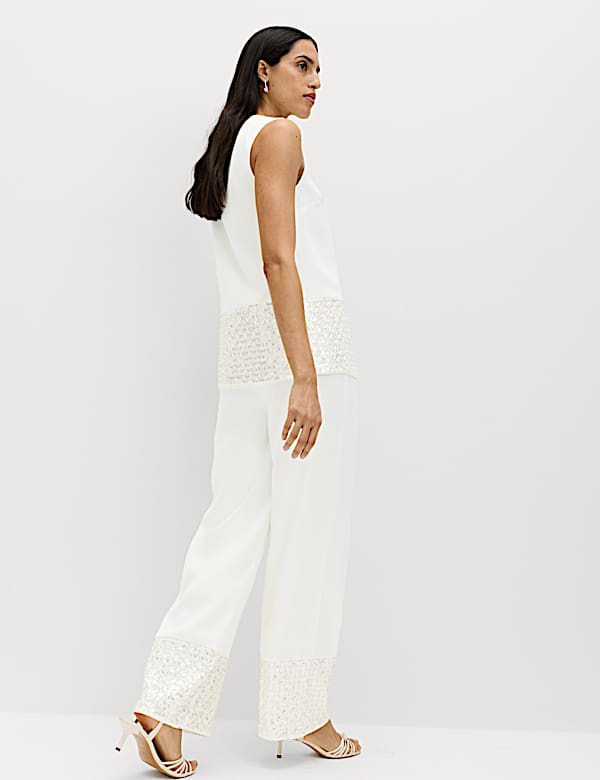 Broek met rechte pijpen versierd met pailletten op de zoom - BE