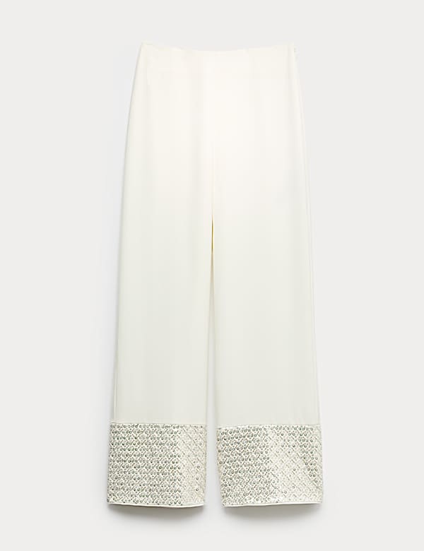 Broek met rechte pijpen versierd met pailletten op de zoom - BE