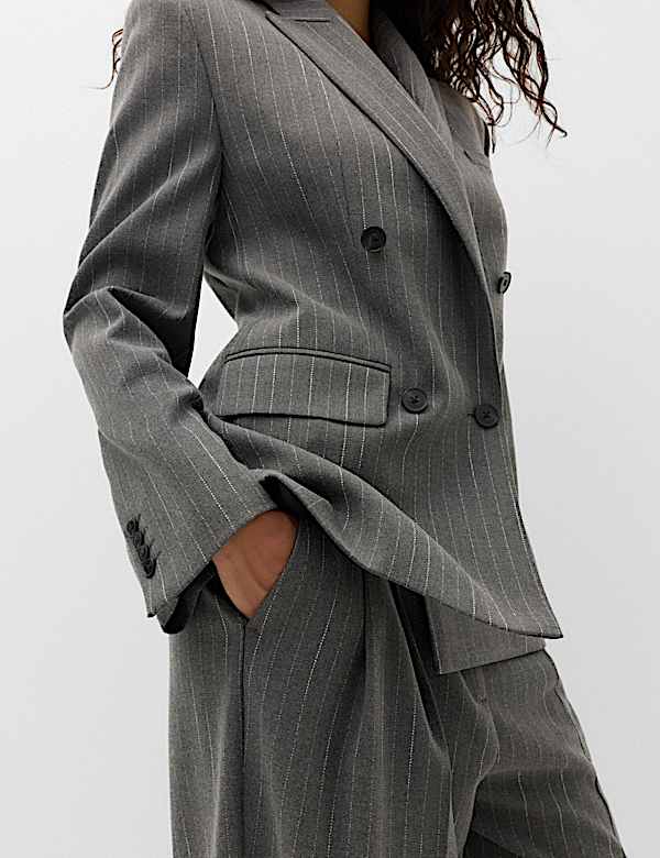 Pinstripe Double Breasted Blazer with Wool - CN