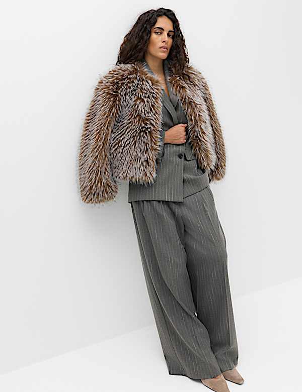 Pinstripe Double Breasted Blazer with Wool - CN