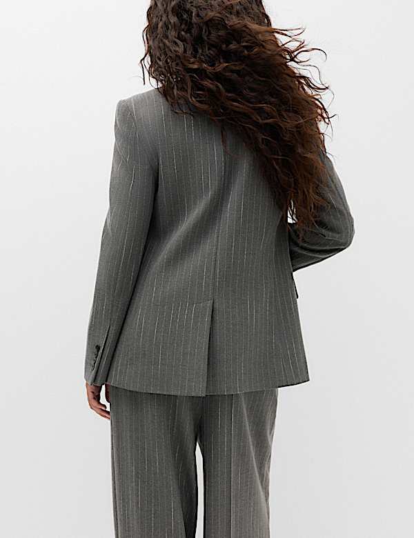 Pinstripe Double Breasted Blazer with Wool - CN