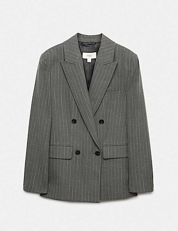 Pinstripe Double Breasted Blazer with Wool - CN