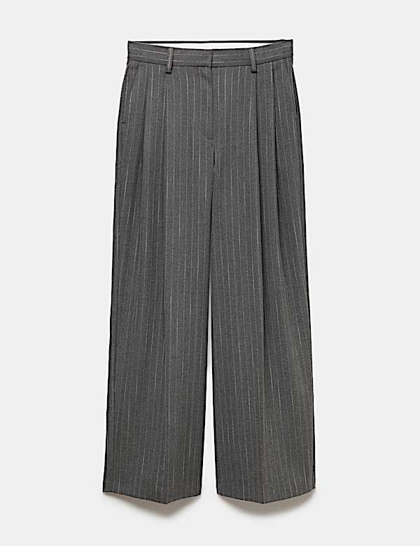 Pinstripe Pleat Front Straight Leg Trousers - CN