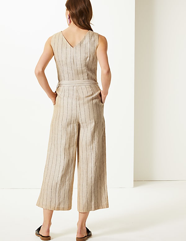 Pure Linen Striped Jumpsuit