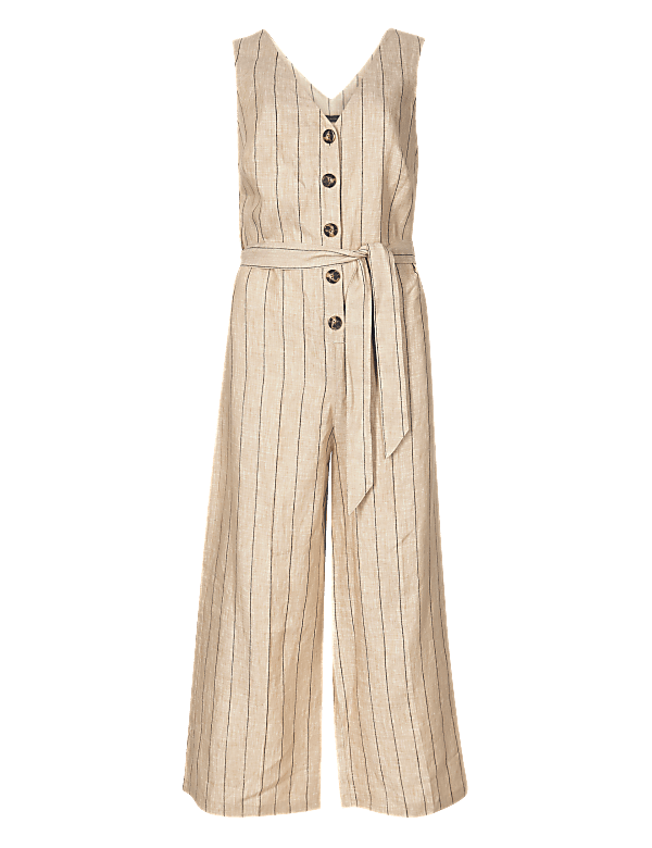 Pure Linen Striped Jumpsuit
