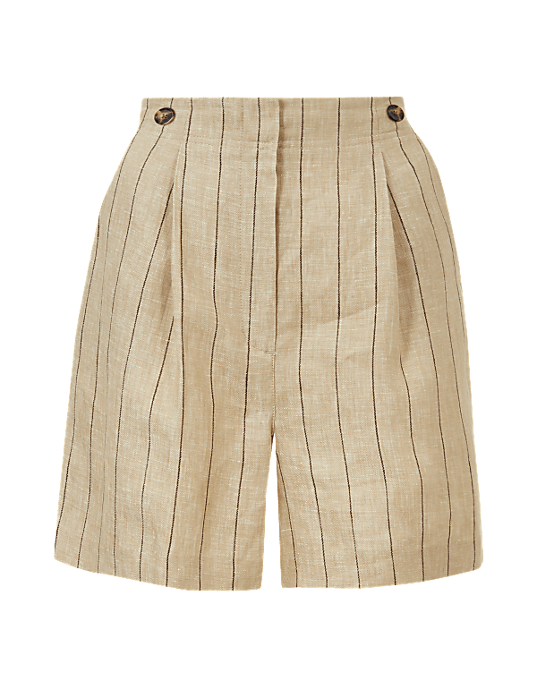 Pure Linen Striped Shorts