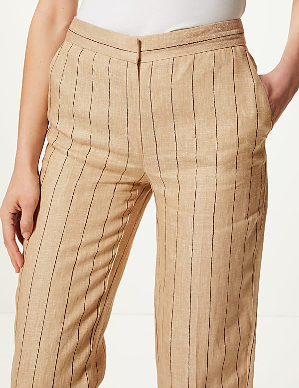 Pure Linen Striped Ankle Grazer Trousers