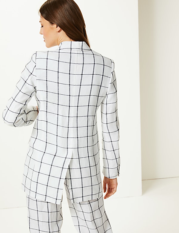 Pure Linen Checked Double Breasted Blazer