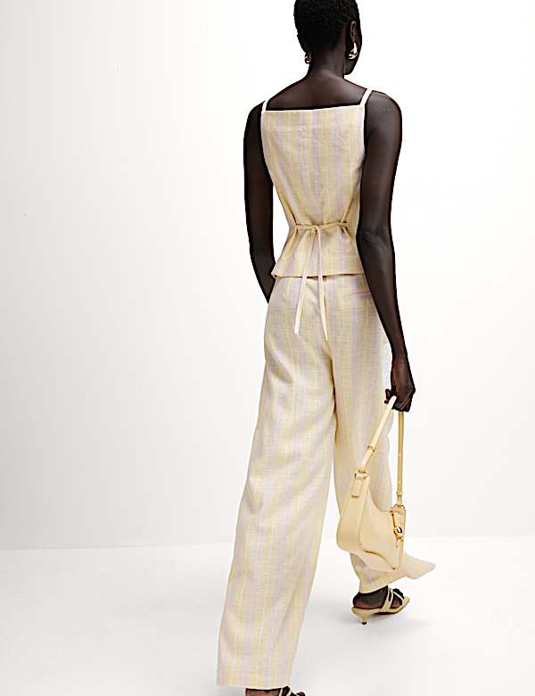 Linen Blend Striped Wide Leg Trousers