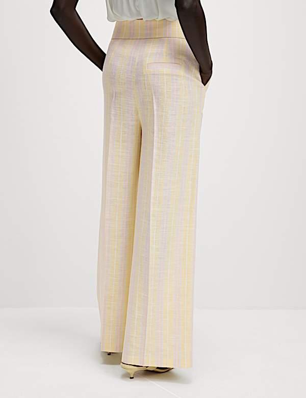 Linen Blend Striped Wide Leg Trousers