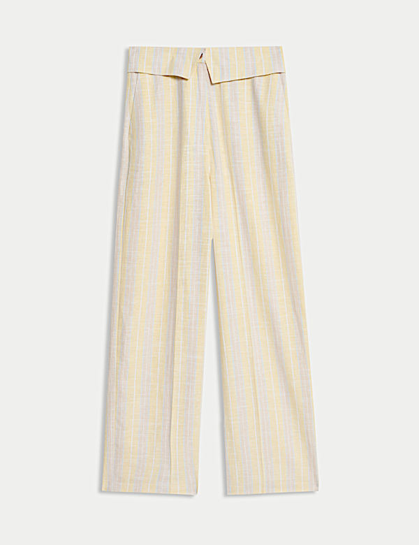 Linen Blend Striped Wide Leg Trousers - DE